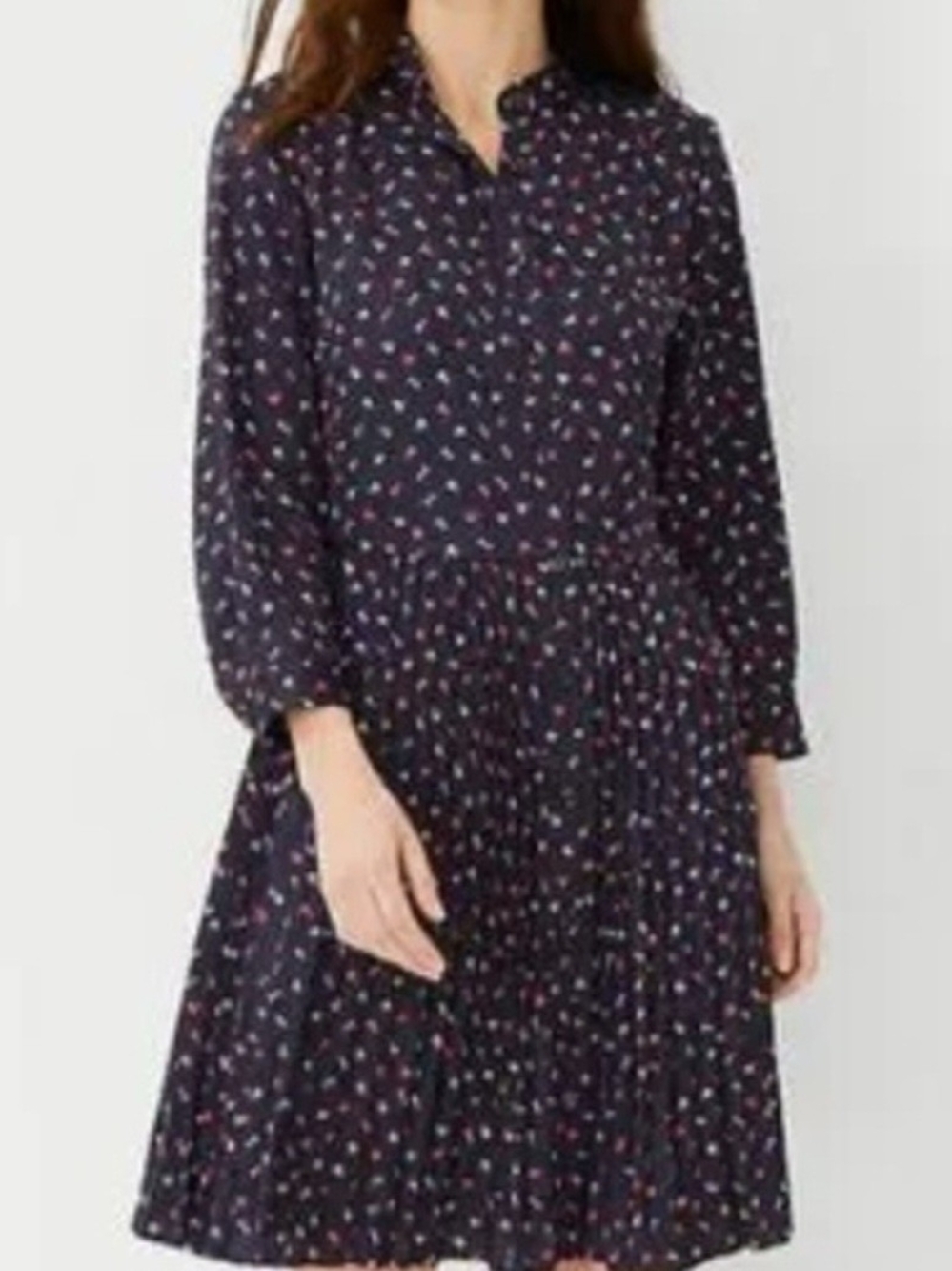 Ann Taylor XS Women's Navy Floral Button-Front Dress